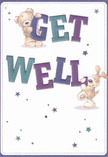 Reflecting the friendly spirit of Winchmore Hill, this get well card bursts with playfulness and gentle positivity. Two charming characters-a plush teddy bear and an affectionate, floppy-eared dog-are captured in a moment of shared encouragement, each joyfully bracing the vibrant letters of 'Get Well.' Indigo and aqua hues sweep across the text, creating a sense of movement and depth against a creamy, inviting background reminiscent of sunlit afternoons on The Green. Stars of varying blues and purples twinkle around them, lending the composition a magical, uplifting mood. The bear's soft fur and the dog's velour-like ears are depicted with such tenderness that you can almost feel their embrace, echoing the tactile comfort of a bouquet freshly arranged by a skilled Winchmore Hill florist. The card radiates an emotional warmth that is both sincere and light, offering a message of support that feels deeply local and personal-perfect for sending cheer and gentle hope to someone on the mend in the heart of Winchmore Hill.
